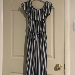 Girls blue striped romper